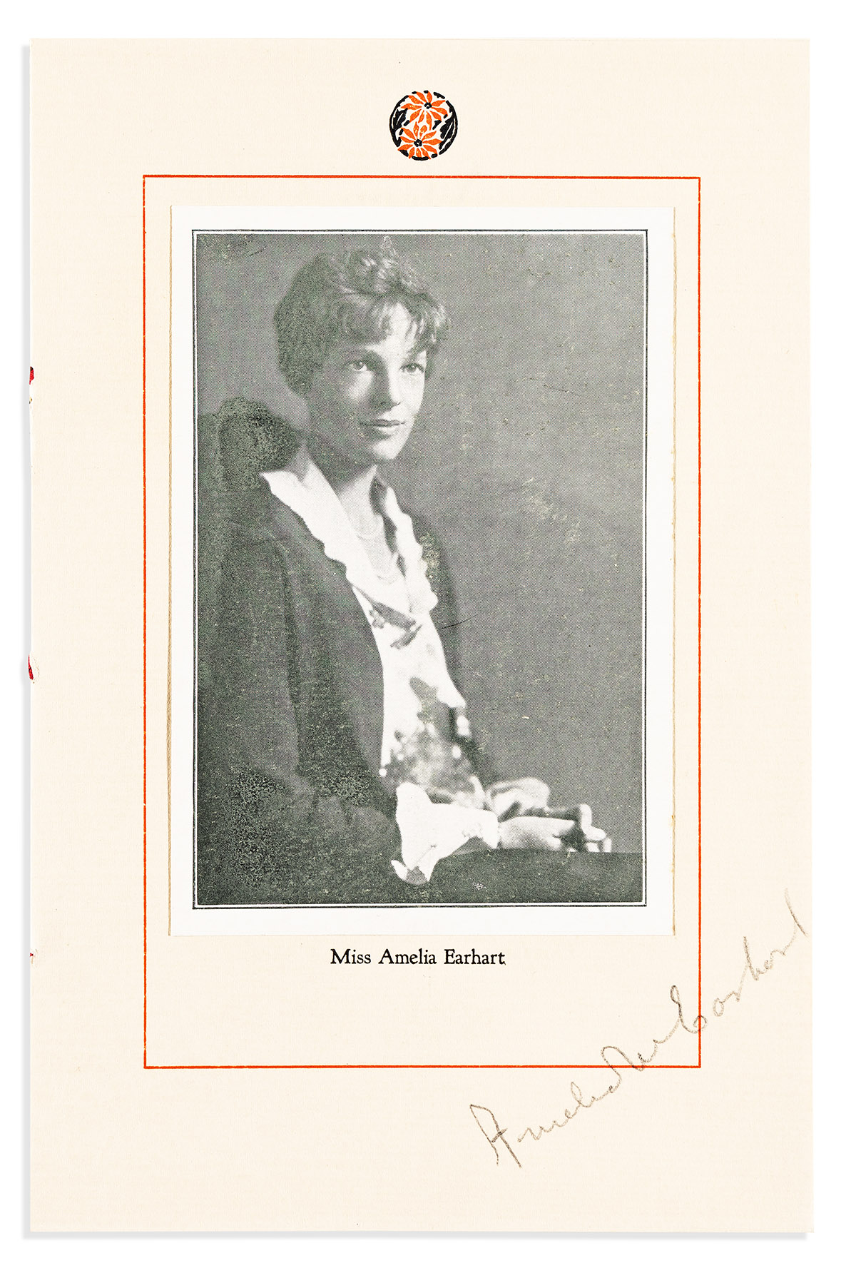 (AVIATORS.) EARHART, AMELIA. Program for the Oldsmobile Girls Christmas party Signed, Amelia M. Earhart,